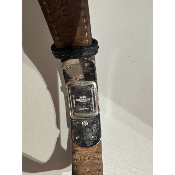 Coach swagger Silver Tone Watch with Black Leather Strap